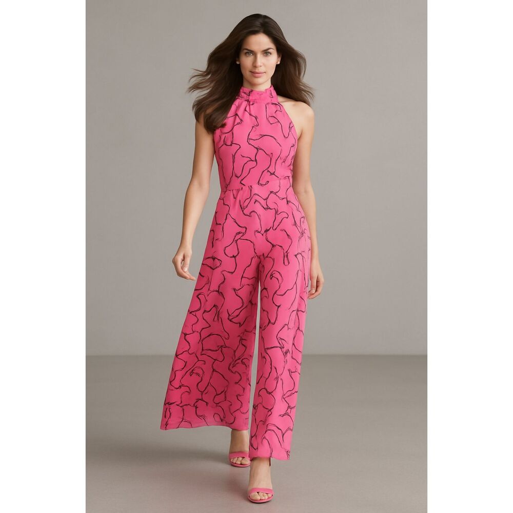 Women's Pink Wide-Leg Halter Jumpsuit